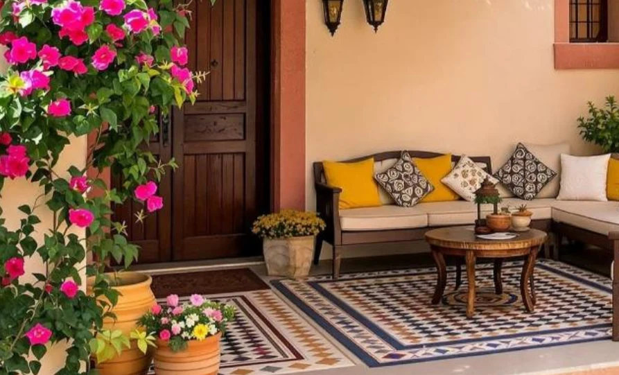 Indoor terrace decorated with traditional Zellige tiles