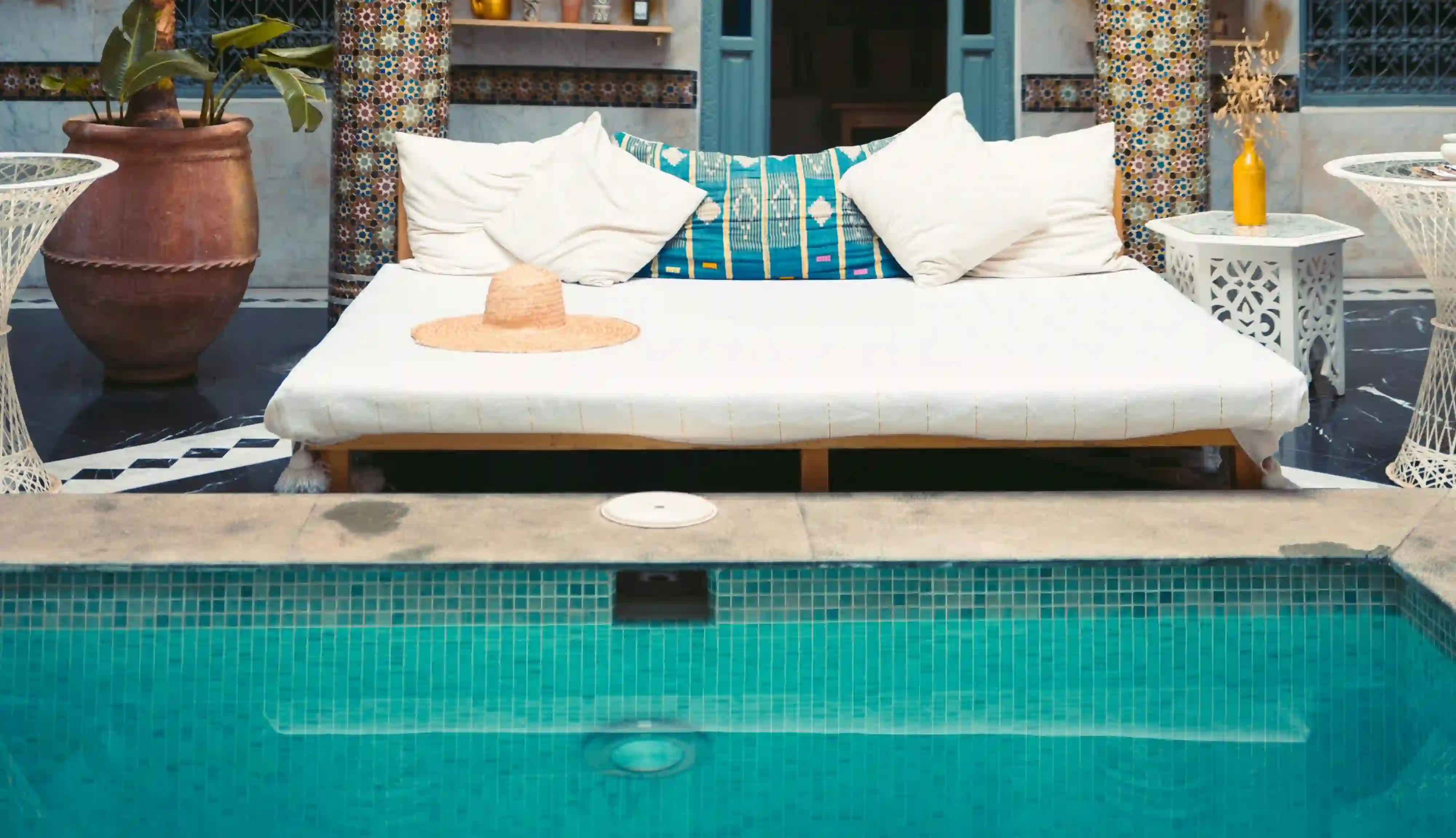 Moroccan Zellige tiles decorating a swimming pool